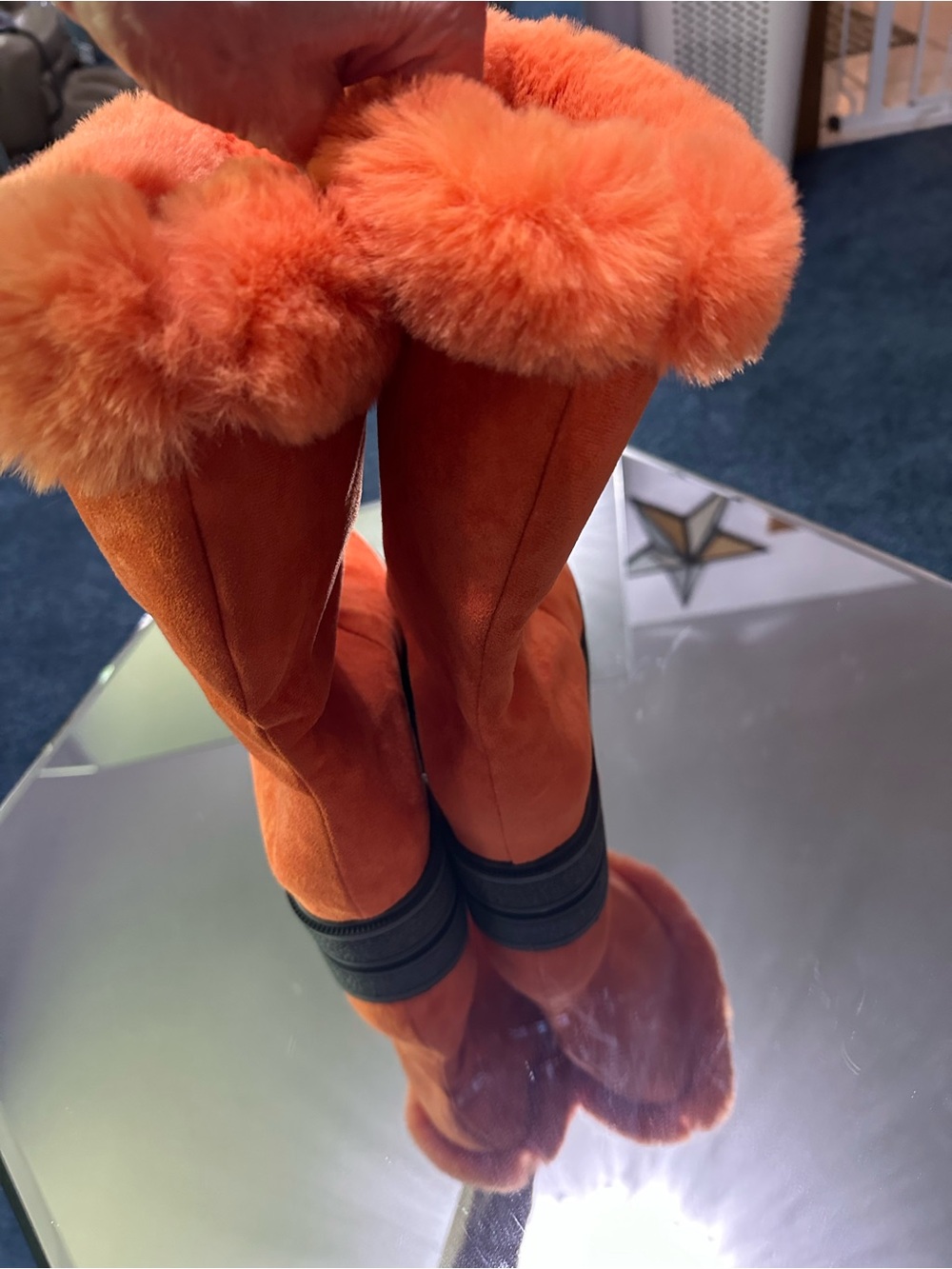 Orange Faux-Fur Suede Women's Boots fur inlay - Picture 4 of 7
